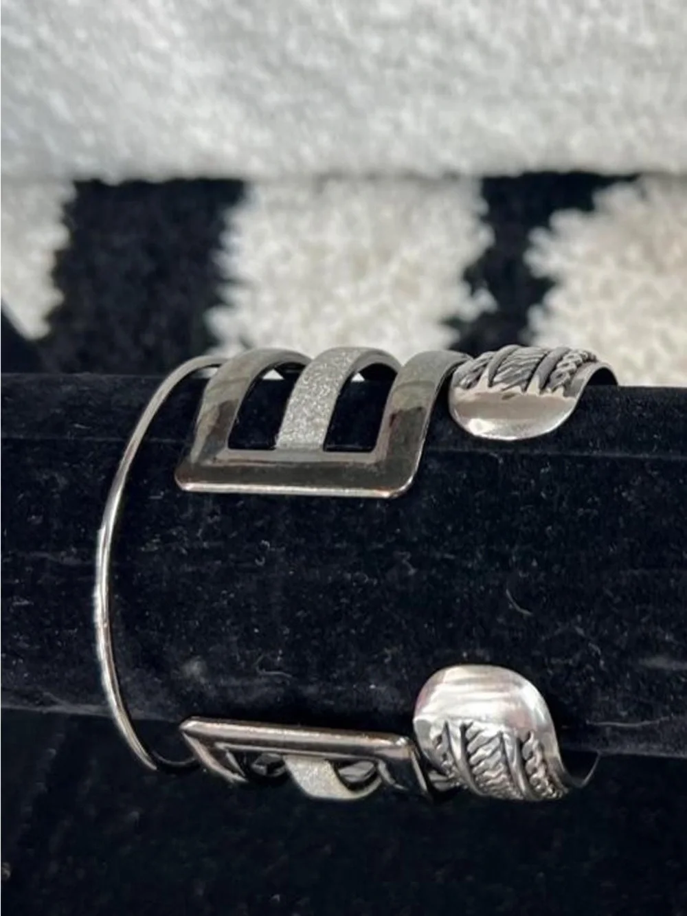 Silver and gunmetal tone set of 3 cuff bracelets
